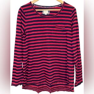 Anthropologie Postmark Red Navy Blue Striped Long Sleeve Tee Cotton Blend Size M